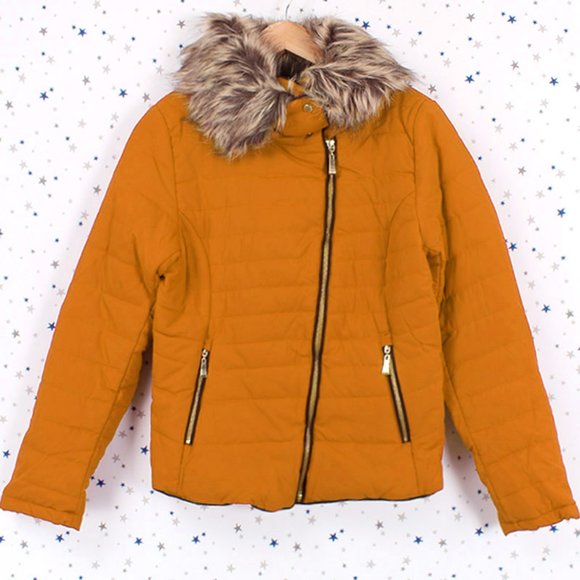 Removable Faux Fur Collar Puffer Jacket Mustard - Picture 7 of 7